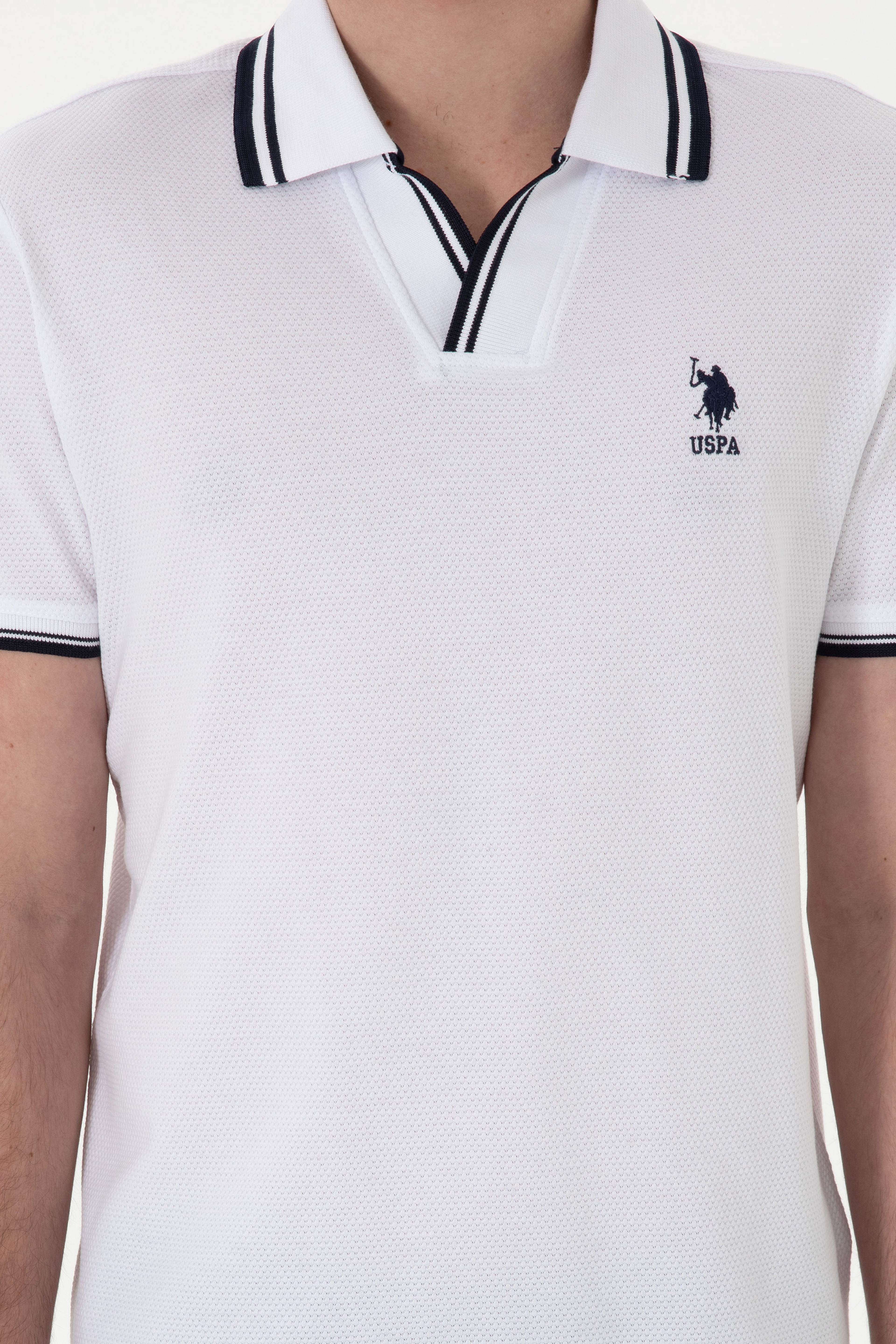 Erkek Slim Fit Polo Yaka Beyaz Tişört - Image 6