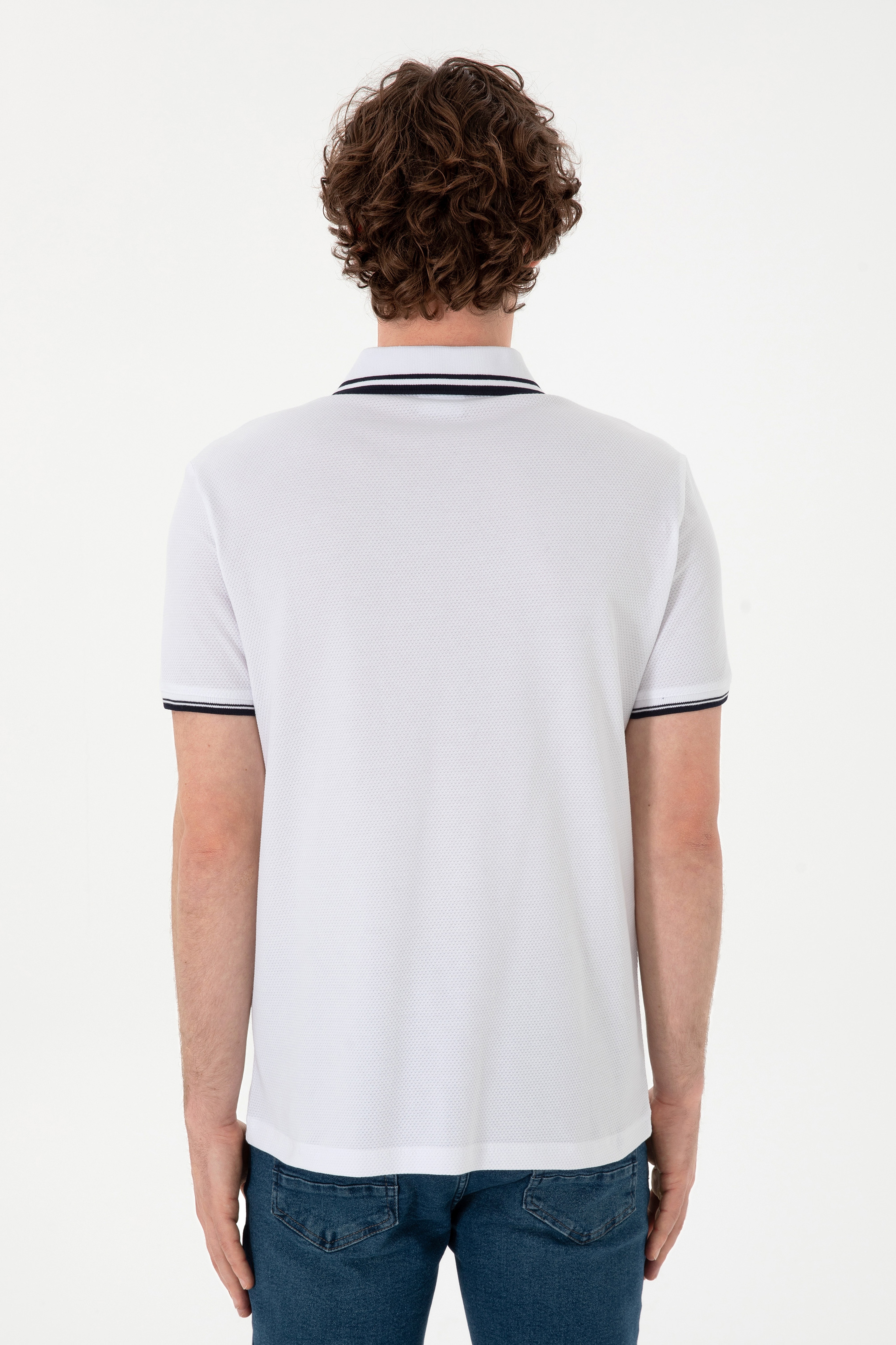 Erkek Slim Fit Polo Yaka Beyaz Tişört