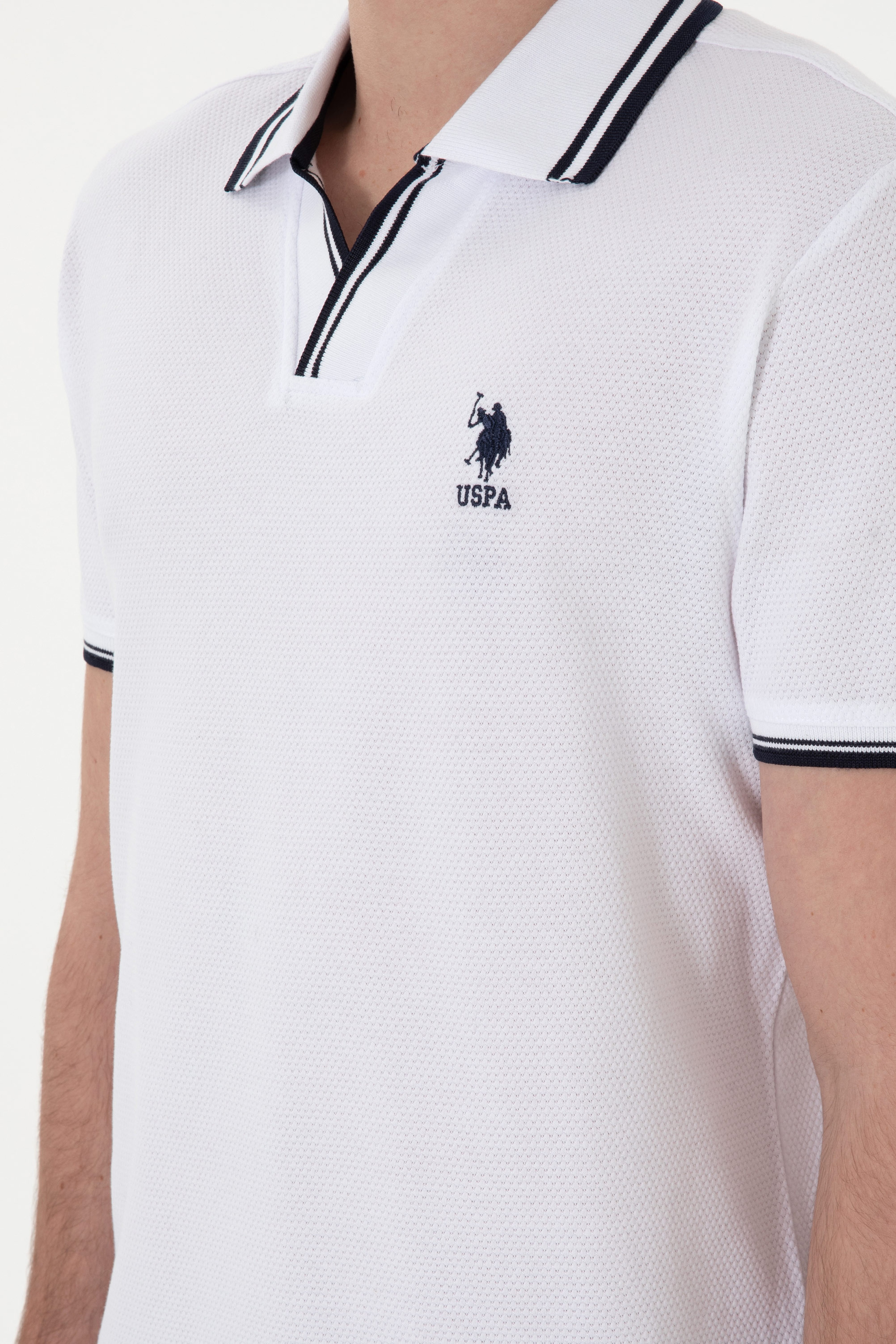 Erkek Slim Fit Polo Yaka Beyaz Tişört