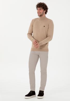 Erkek Slim Fit Yarım Balıkçı Yaka Kum Melanj Basic Kazak - 50294771037