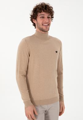 Erkek Slim Fit Yarım Balıkçı Yaka Kum Melanj Basic Kazak - 50294771037