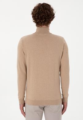 Erkek Slim Fit Yarım Balıkçı Yaka Kum Melanj Basic Kazak - 50294771037