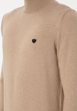 Erkek Slim Fit Yarım Balıkçı Yaka Kum Melanj Basic Kazak - 50294771037