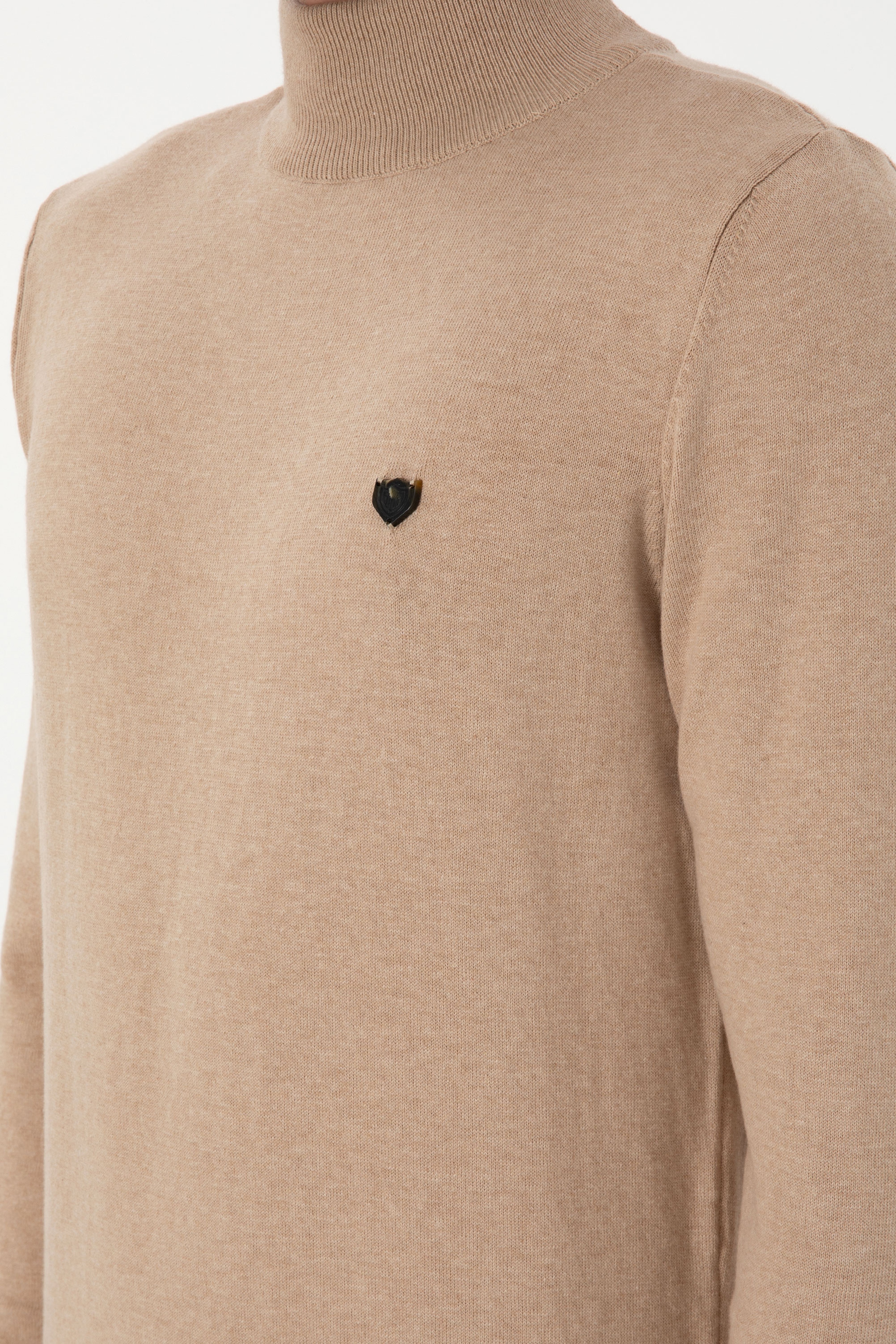 Erkek Slim Fit Yarım Balıkçı Yaka Kum Melanj Basic Kazak - Image 7