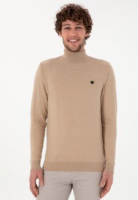 Erkek Slim Fit Yarım Balıkçı Yaka Kum Melanj Basic Kazak - 50294771037