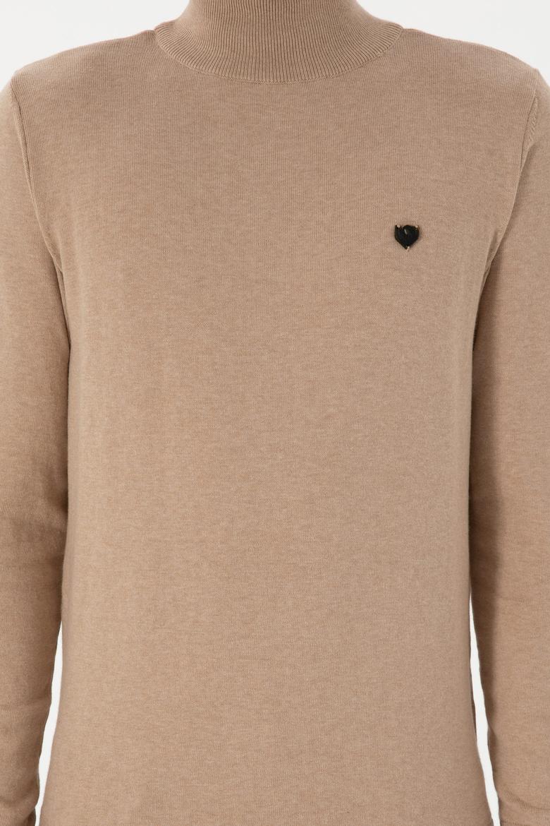 Erkek Slim Fit Yarım Balıkçı Yaka Kum Melanj Basic Kazak - 50294771037