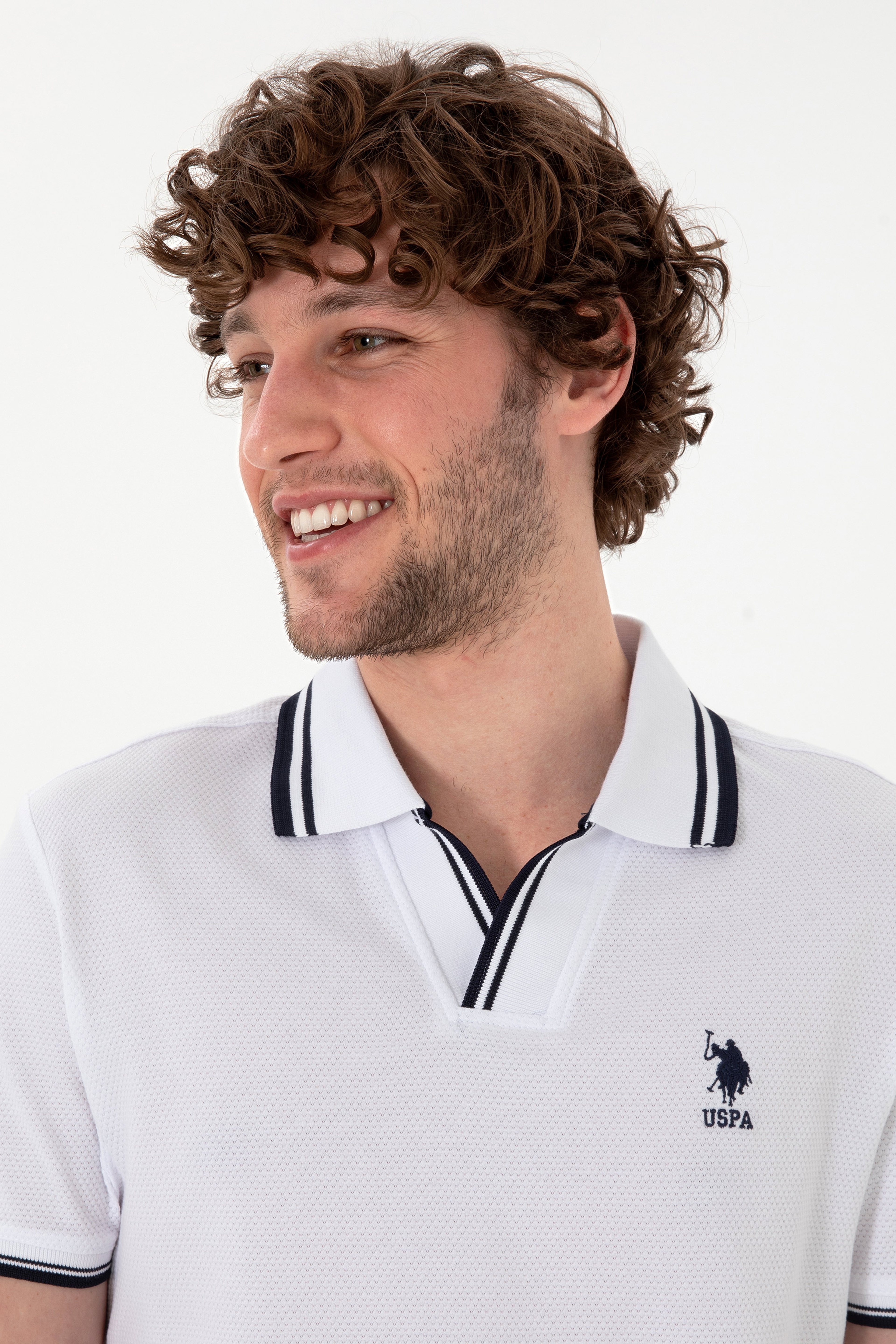 Erkek Slim Fit Polo Yaka Beyaz Tişört - Image 2