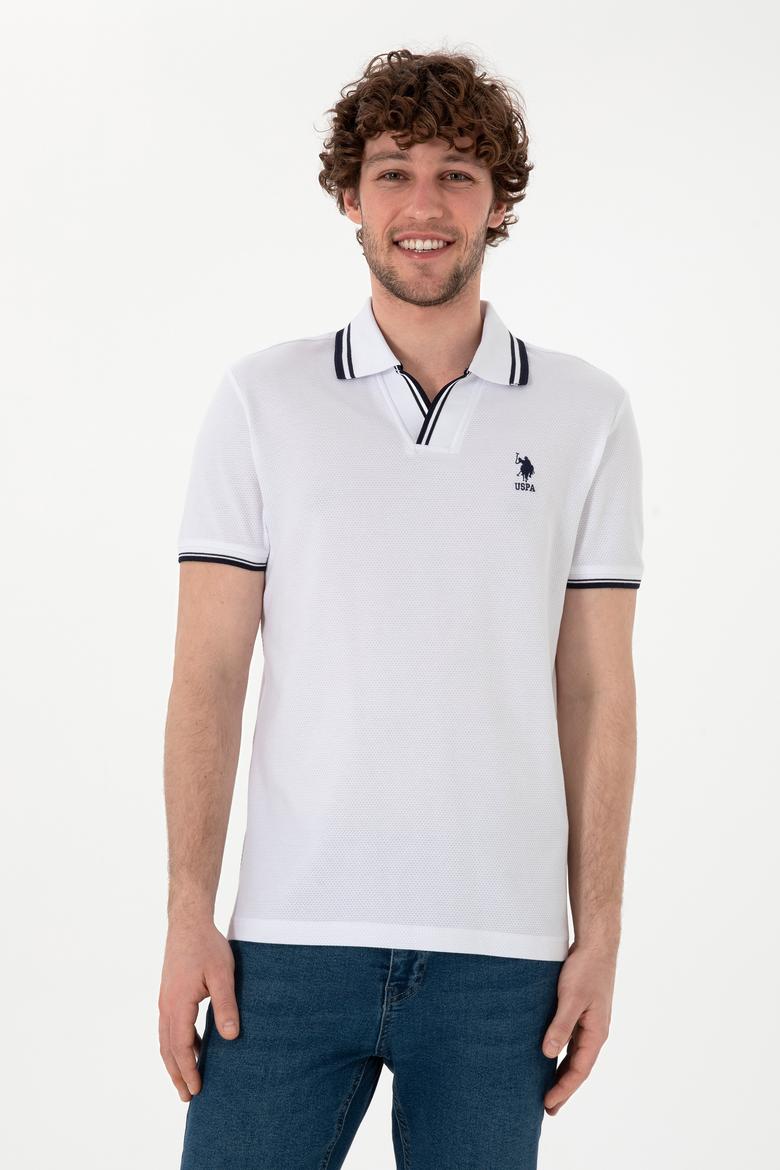 Erkek Slim Fit Polo Yaka Beyaz Tişört