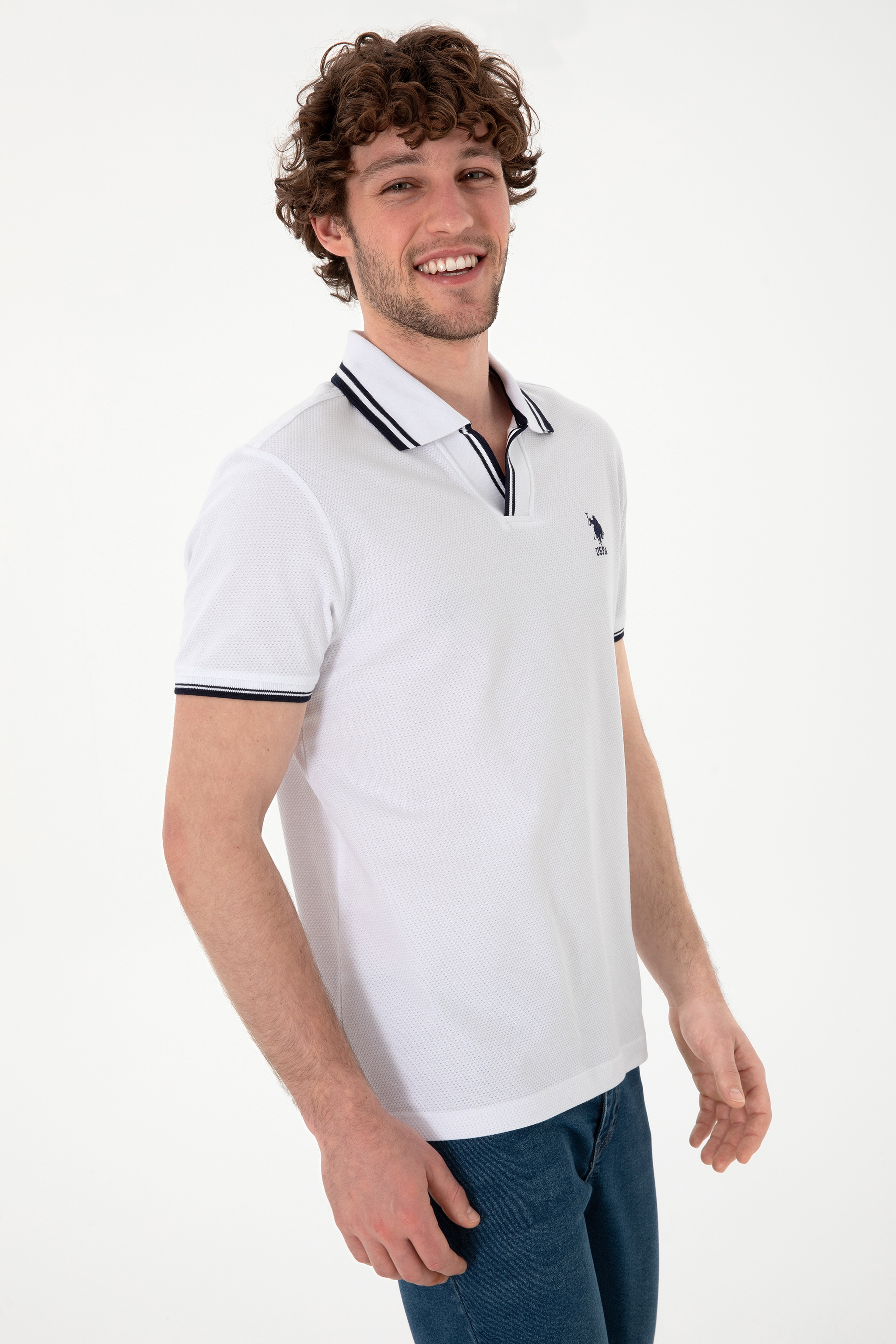 Erkek Slim Fit Polo Yaka Beyaz Tişört