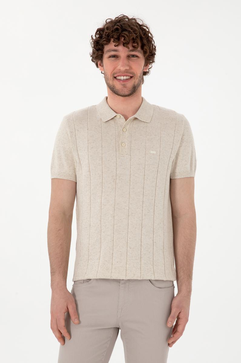 Erkek Slim Fit Polo Yaka Krem Triko Tişört