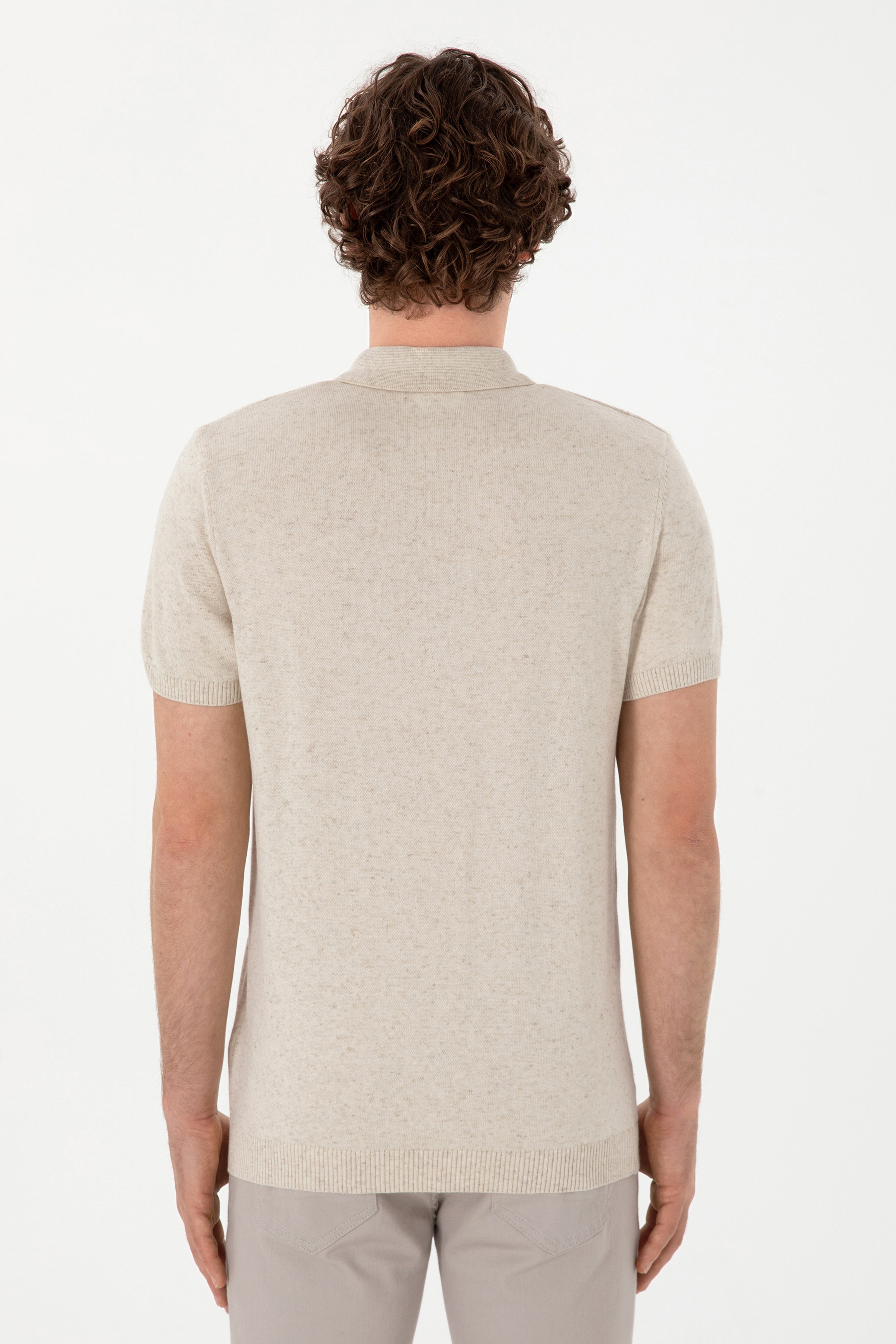 Erkek Slim Fit Polo Yaka Krem Triko Tişört - Image 5