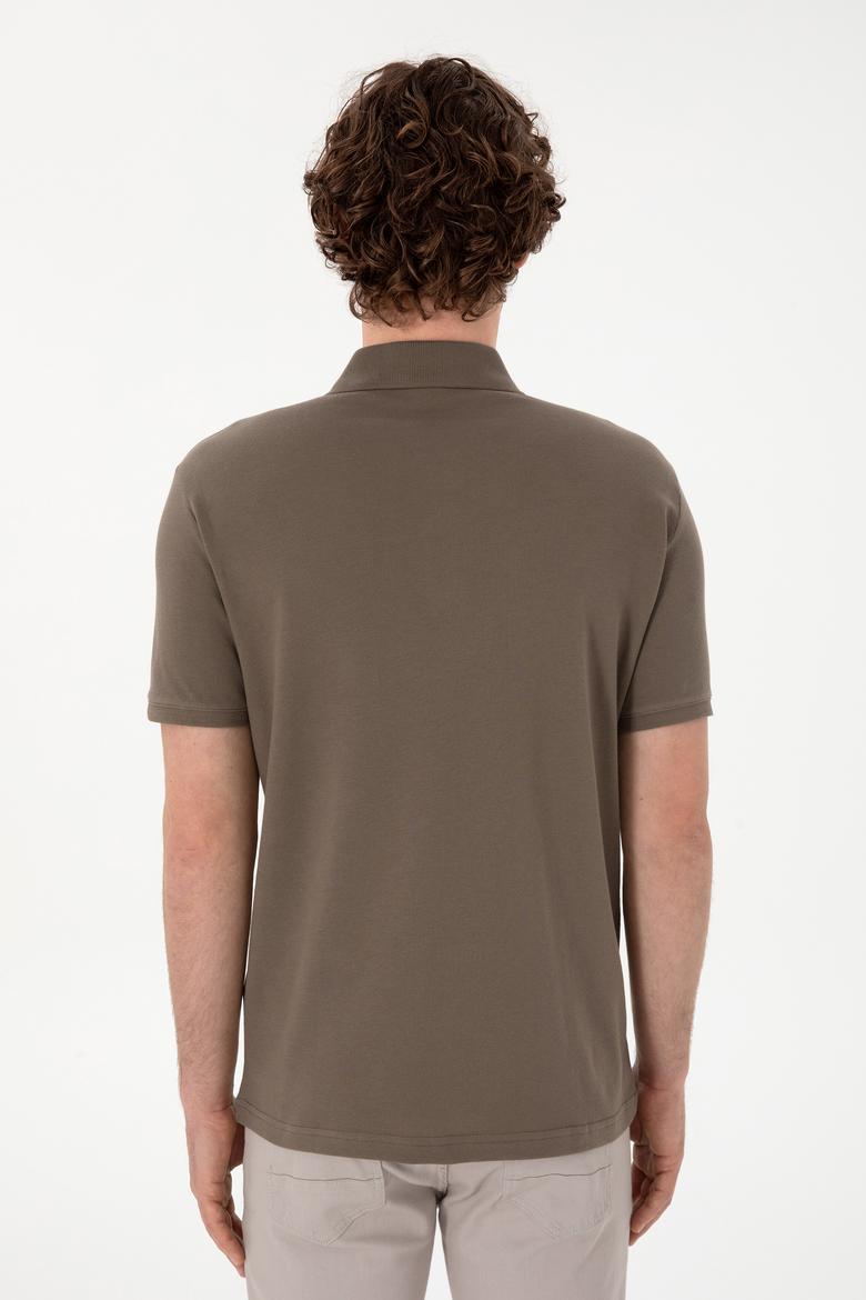 Erkek Slim Fit Polo Yaka Vizon Basic Tişört - 50297984424