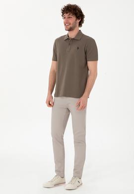 Erkek Slim Fit Polo Yaka Vizon Basic Tişört - 50297984424