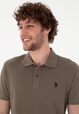 Erkek Slim Fit Polo Yaka Vizon Basic Tişört - 50297984424