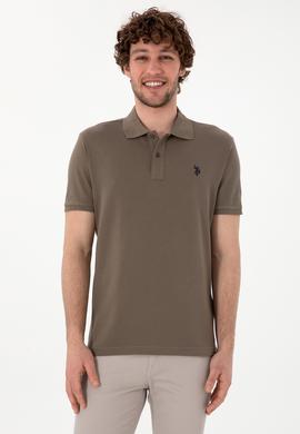 Erkek Slim Fit Polo Yaka Vizon Basic Tişört - 50297984424