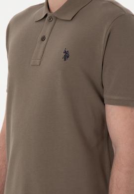 Erkek Slim Fit Polo Yaka Vizon Basic Tişört - 50297984424