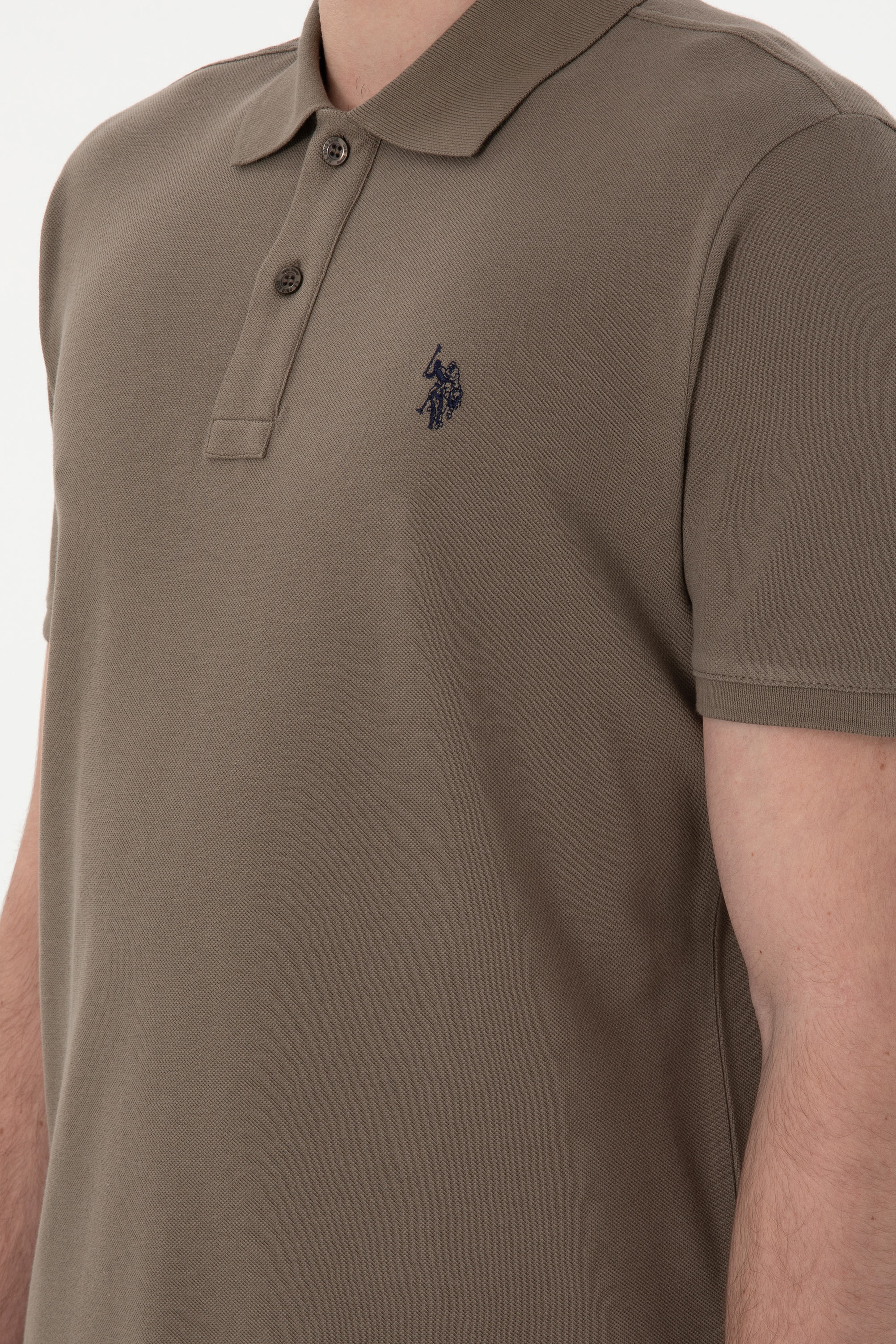Erkek Slim Fit Polo Yaka Vizon Basic Tişört - Image 7