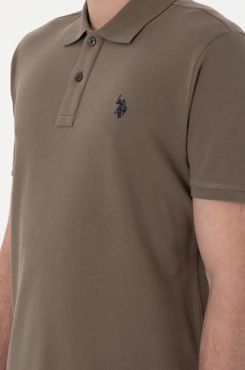 Erkek Slim Fit Polo Yaka Vizon Basic Tişört