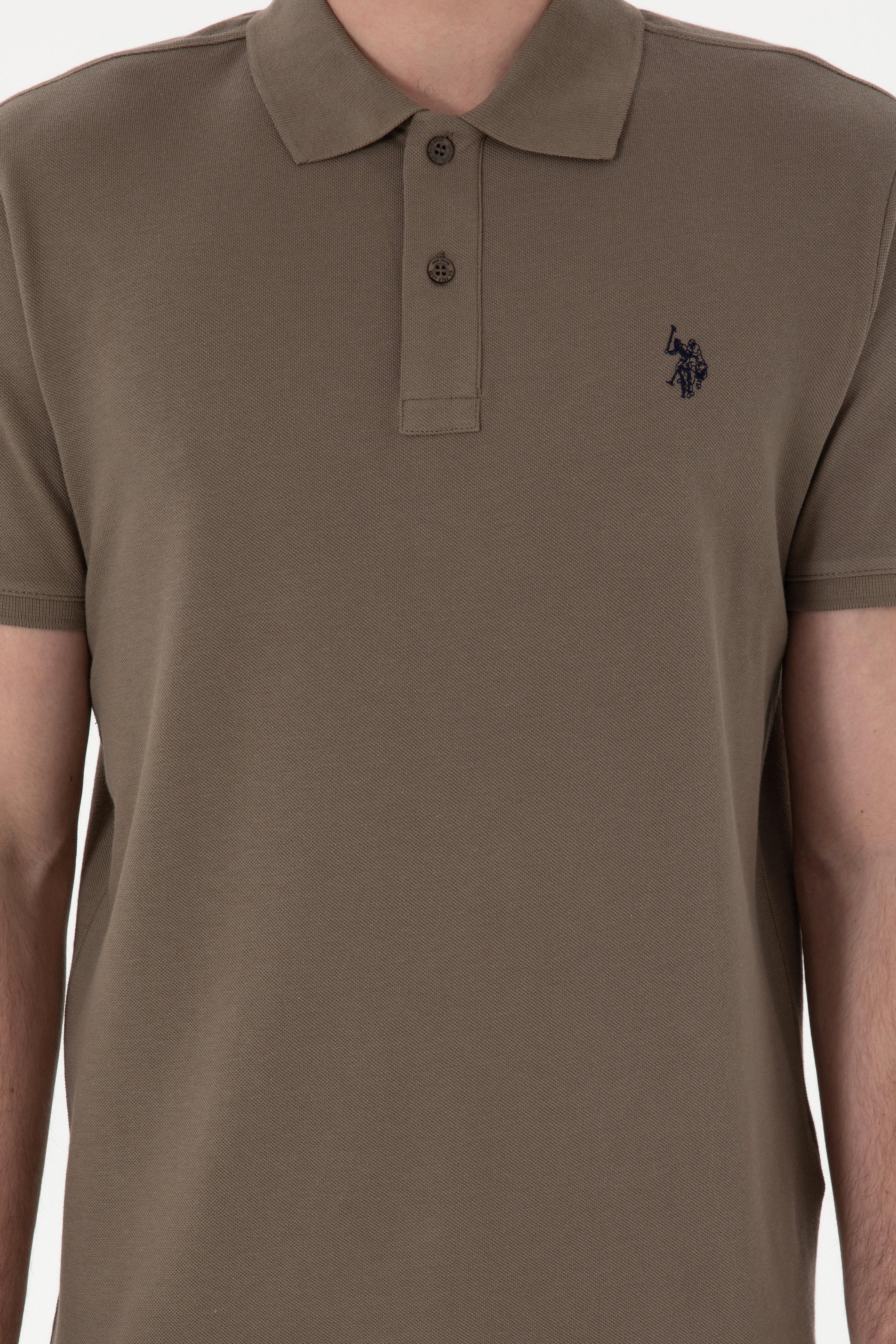 Erkek Slim Fit Polo Yaka Vizon Basic Tişört