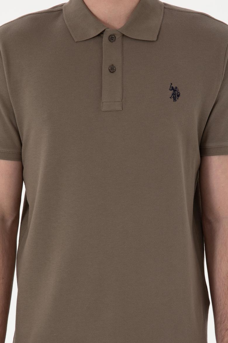 Erkek Slim Fit Polo Yaka Vizon Basic Tişört - 50297984424