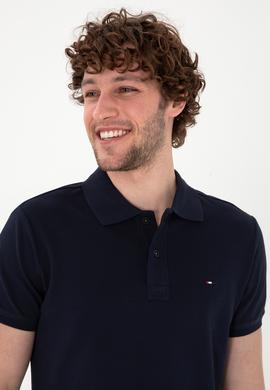 Erkek Slim Fit Polo Yaka Lacivert Basic Tişört - 50297983011