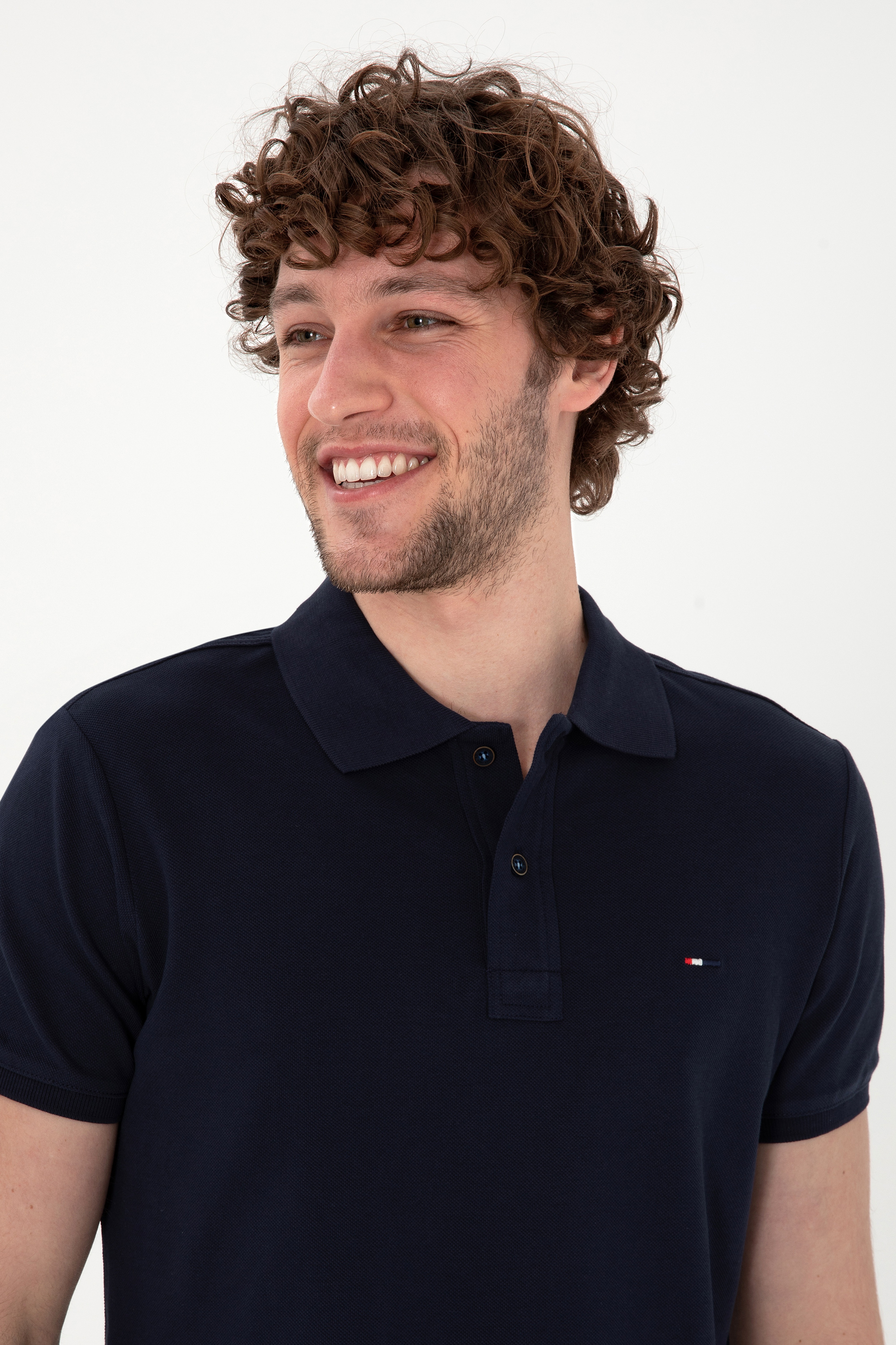 Erkek Slim Fit Polo Yaka Lacivert Basic Tişört - Image 2