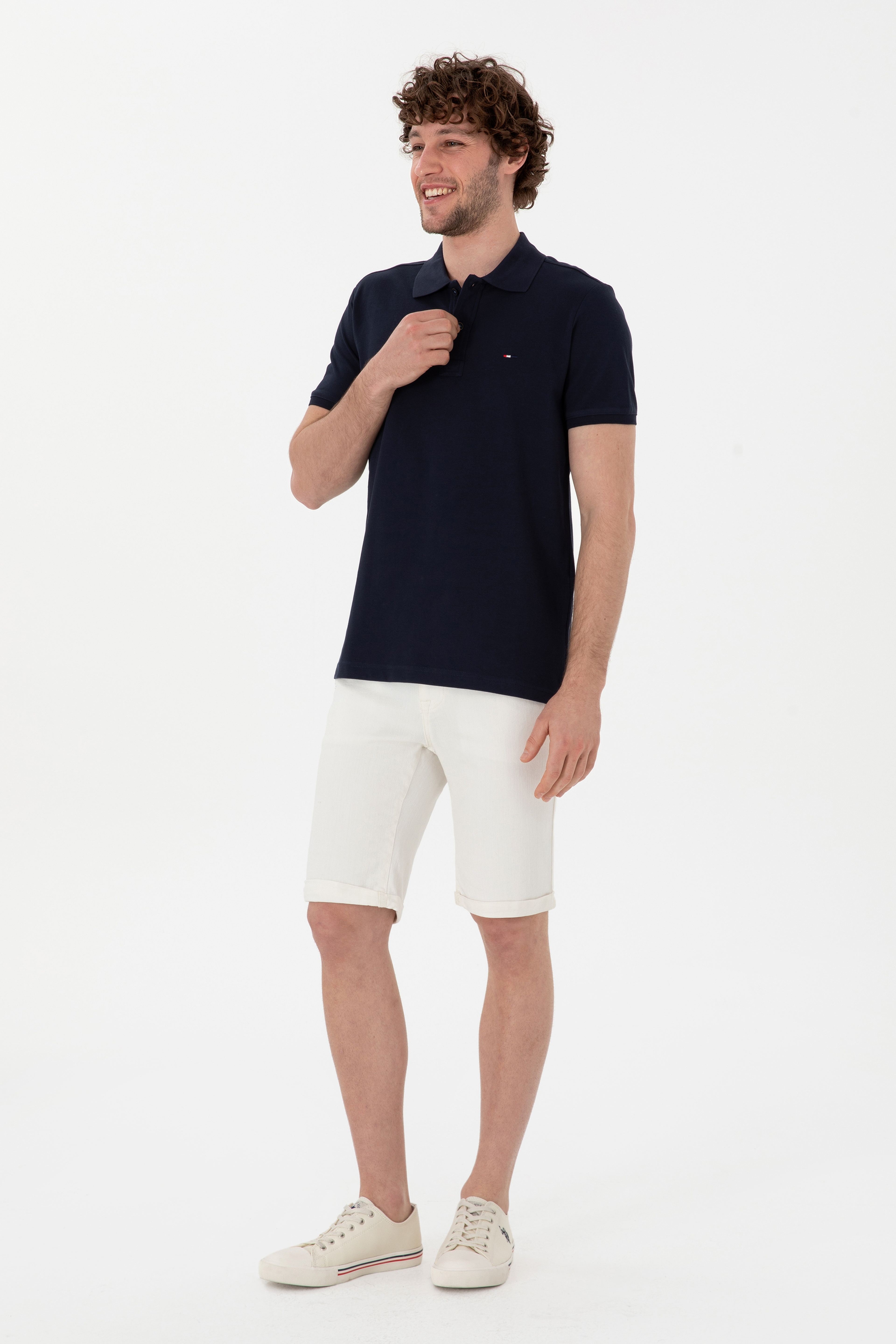 Erkek Slim Fit Polo Yaka Lacivert Basic Tişört - Image 4