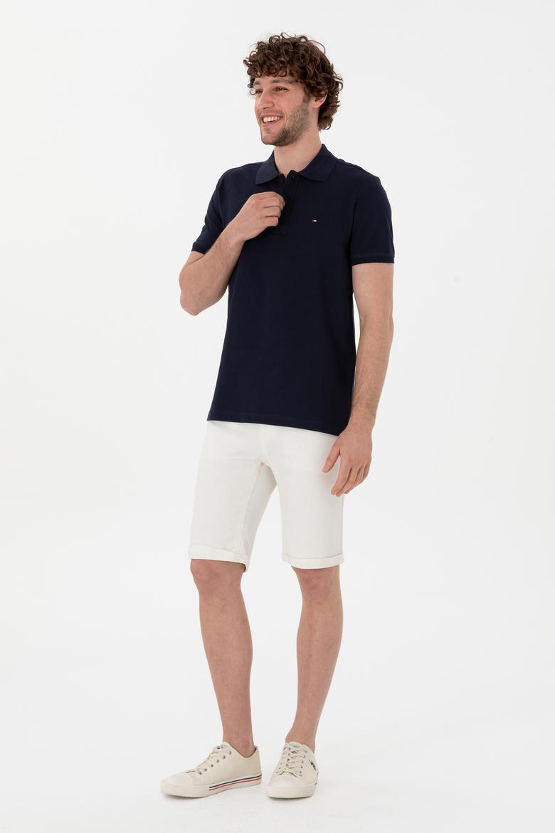 Erkek Slim Fit Polo Yaka Lacivert Basic Tişört - 50297983011