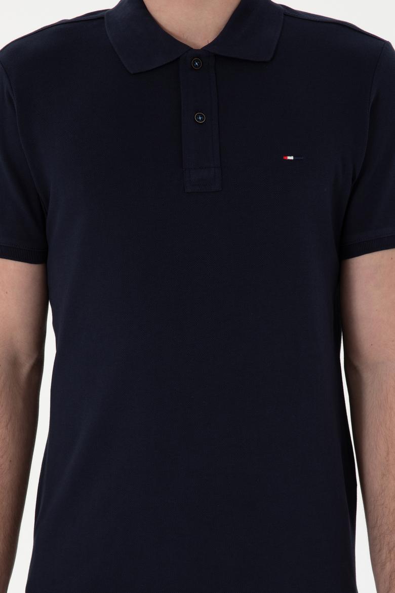 Erkek Slim Fit Polo Yaka Lacivert Basic Tişört - 50297983011