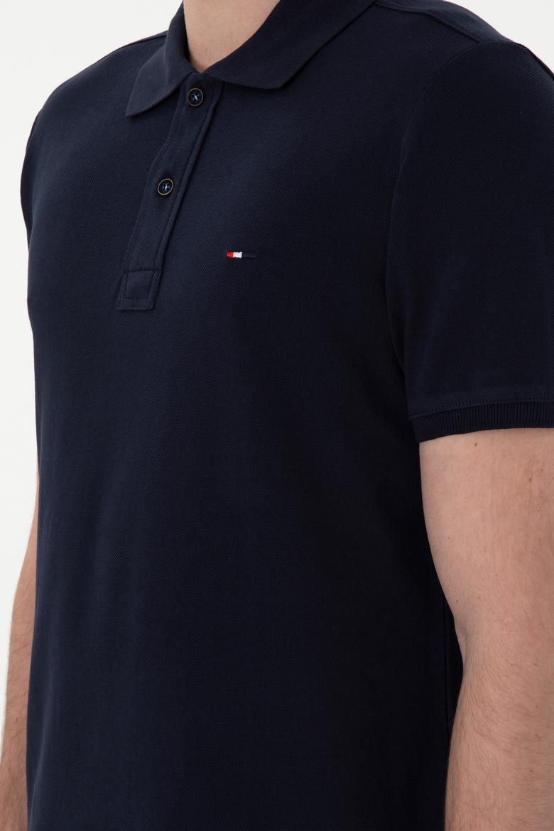 Erkek Slim Fit Polo Yaka Lacivert Basic Tişört - 50297983011