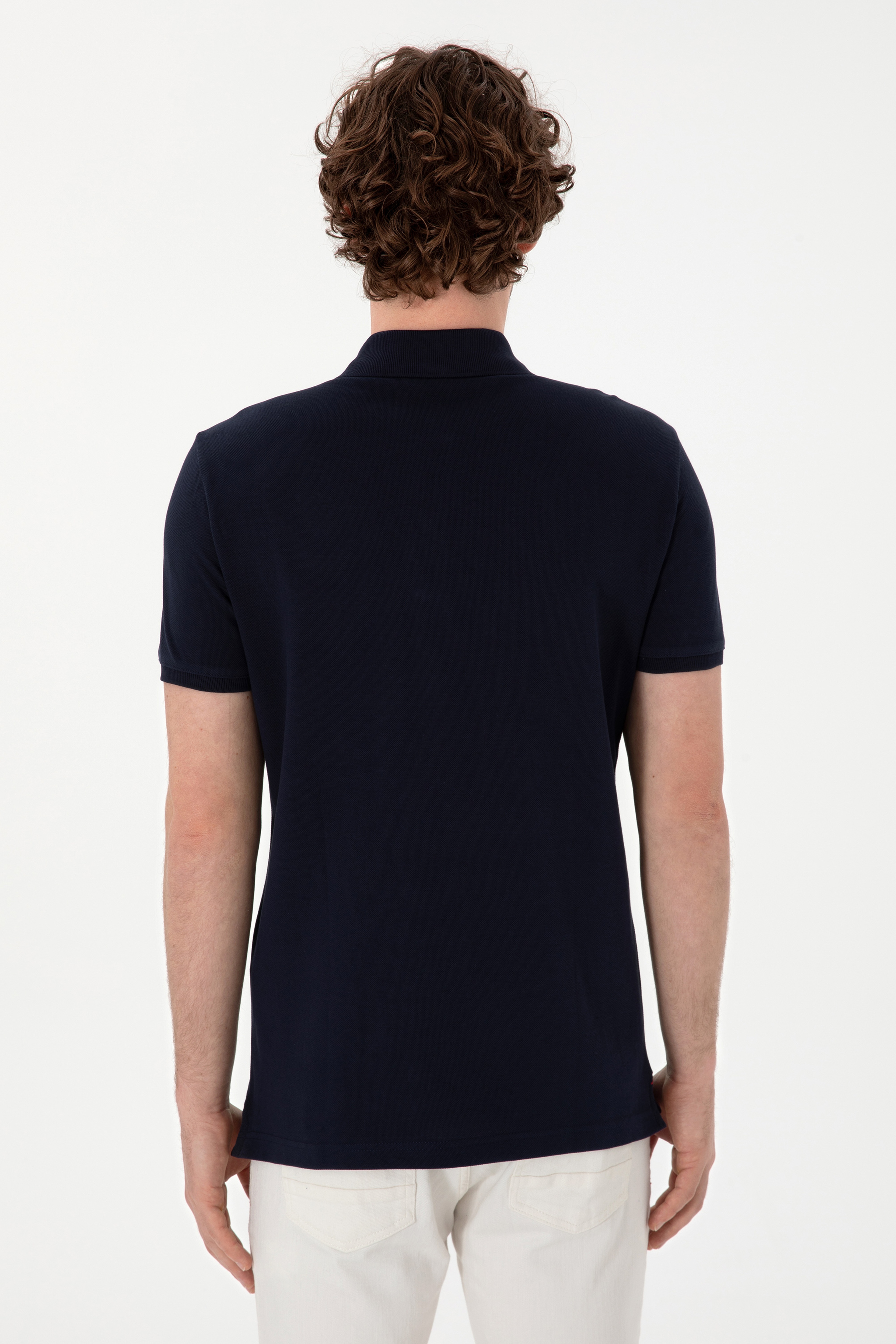 Erkek Slim Fit Polo Yaka Lacivert Basic Tişört - Image 5