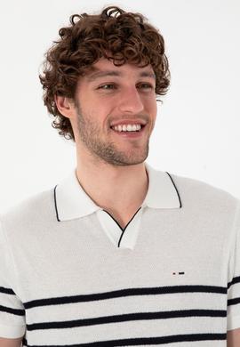 Erkek Slim Fit Polo Yaka Beyaz Tişört - 50302971006