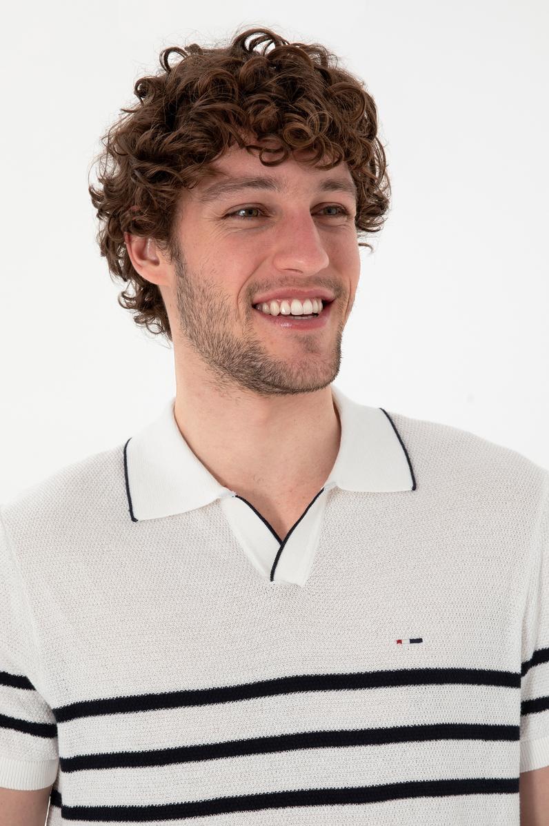 Erkek Slim Fit Polo Yaka Beyaz Tişört