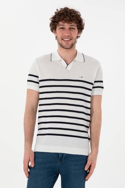 Erkek Slim Fit Polo Yaka Beyaz Tişört