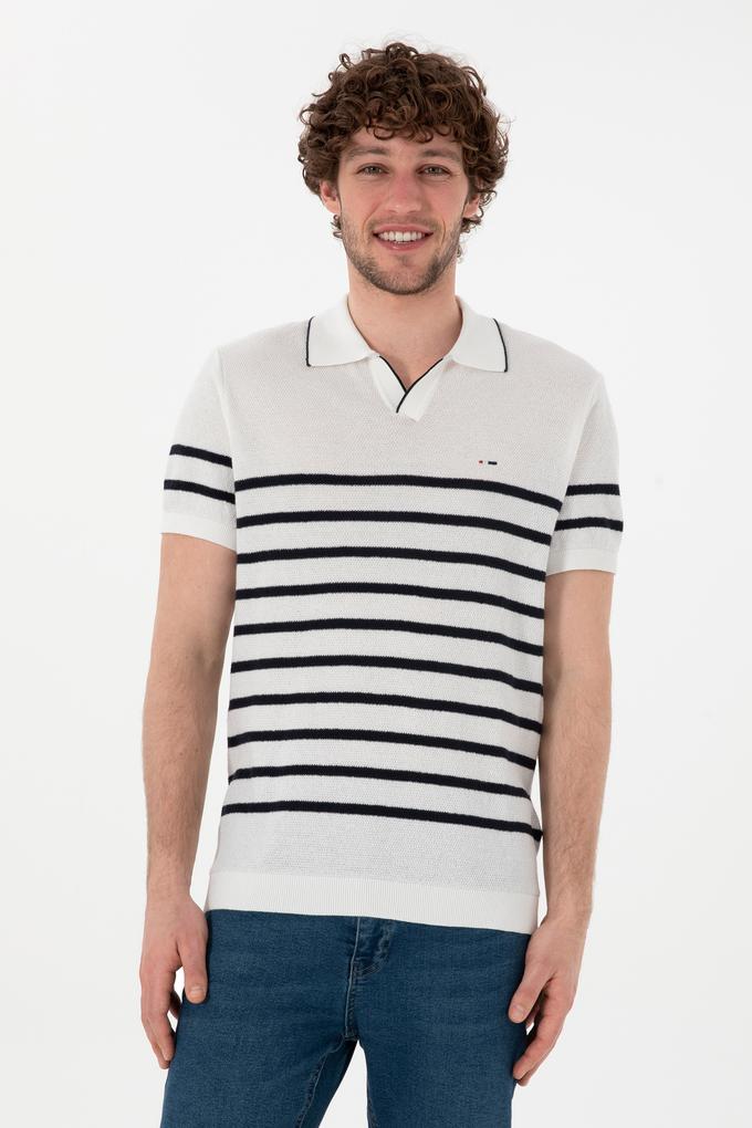 Erkek Slim Fit Polo Yaka Beyaz Tişört