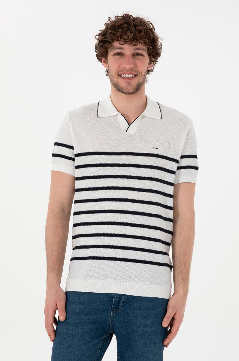 Erkek Slim Fit Polo Yaka Beyaz Tişört