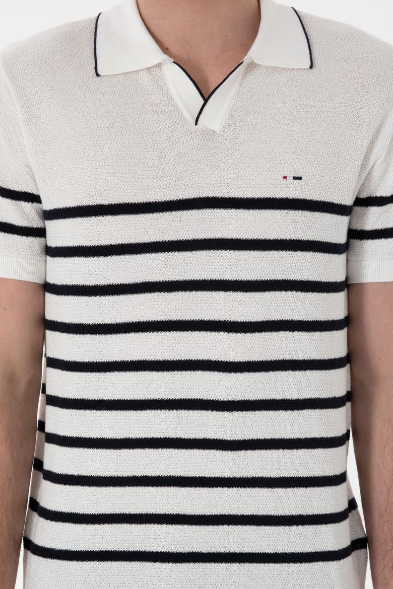 Erkek Slim Fit Polo Yaka Beyaz Tişört - 50302971006