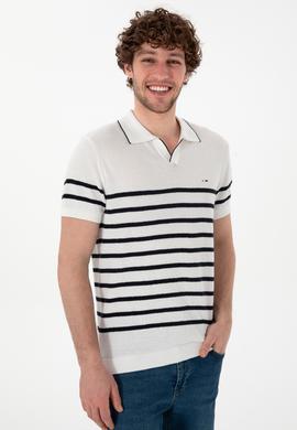 Erkek Slim Fit Polo Yaka Beyaz Tişört - 50302971006