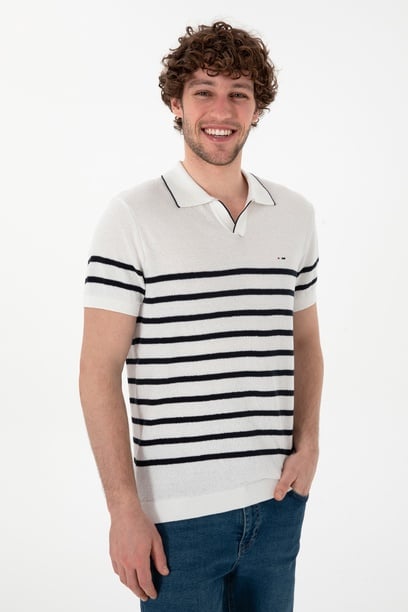 Erkek Slim Fit Polo Yaka Beyaz Tişört