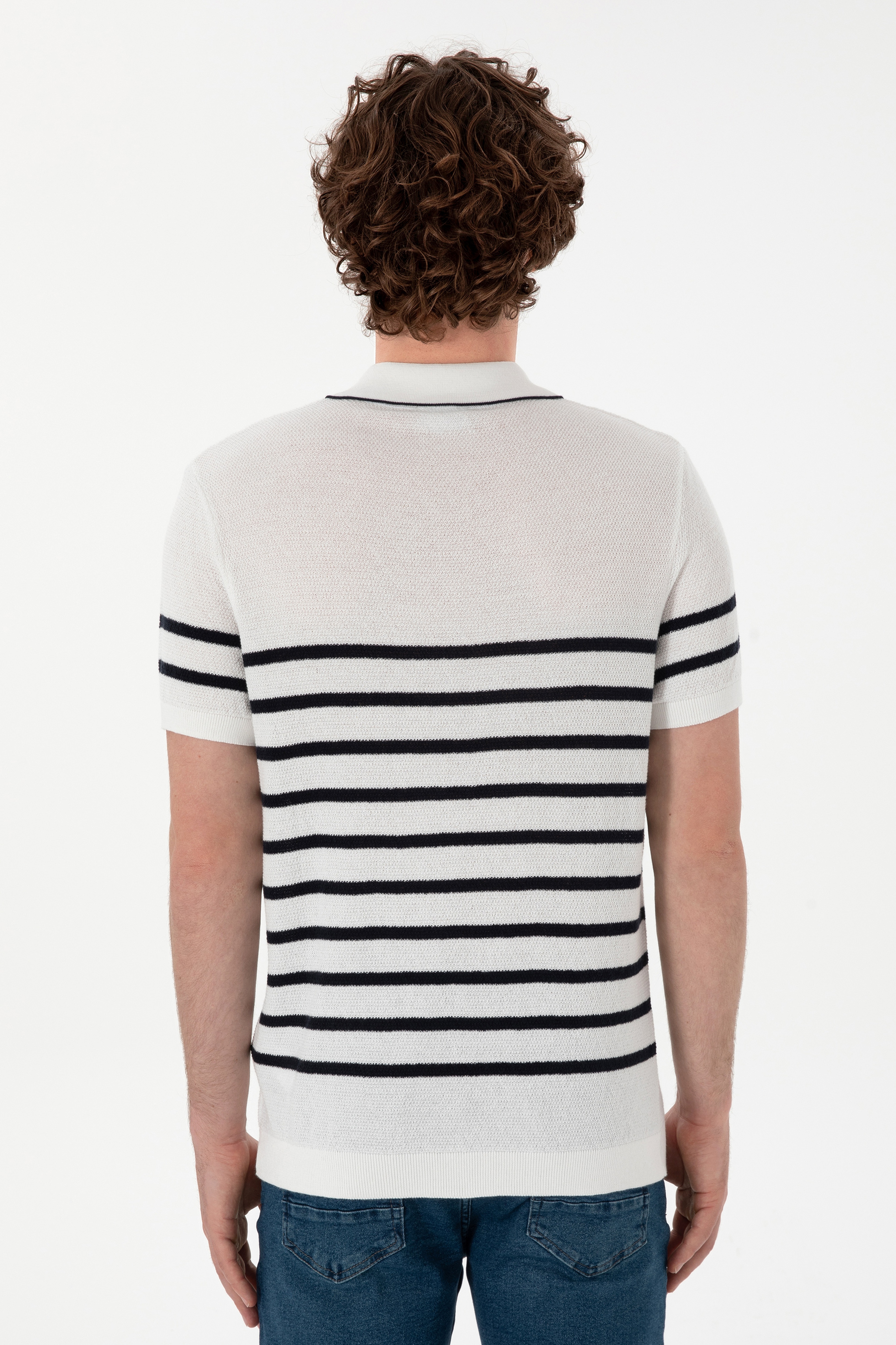 Erkek Slim Fit Polo Yaka Beyaz Tişört - Image 5