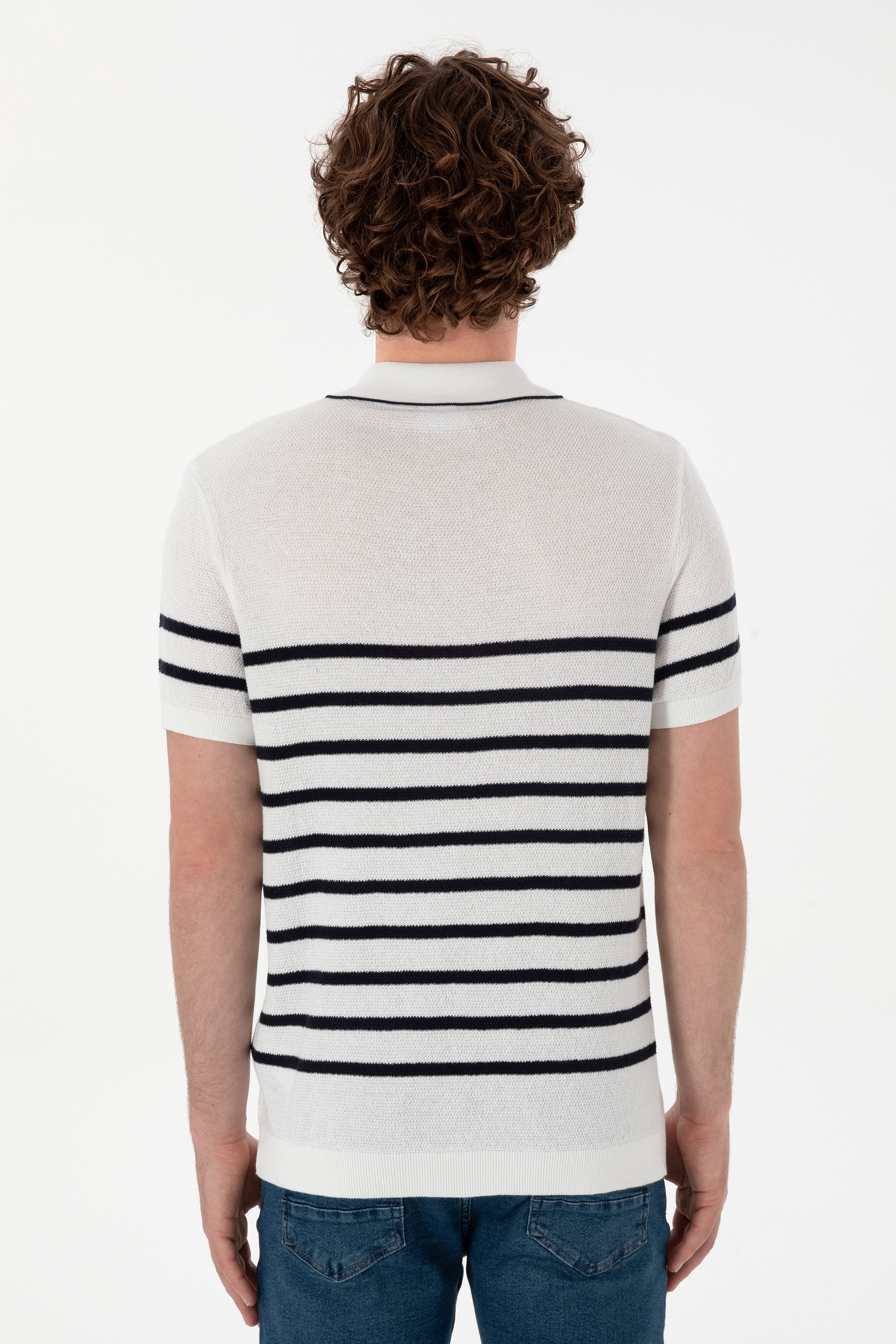 Erkek Slim Fit Polo Yaka Beyaz Tişört