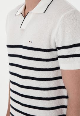 Erkek Slim Fit Polo Yaka Beyaz Tişört - 50302971006