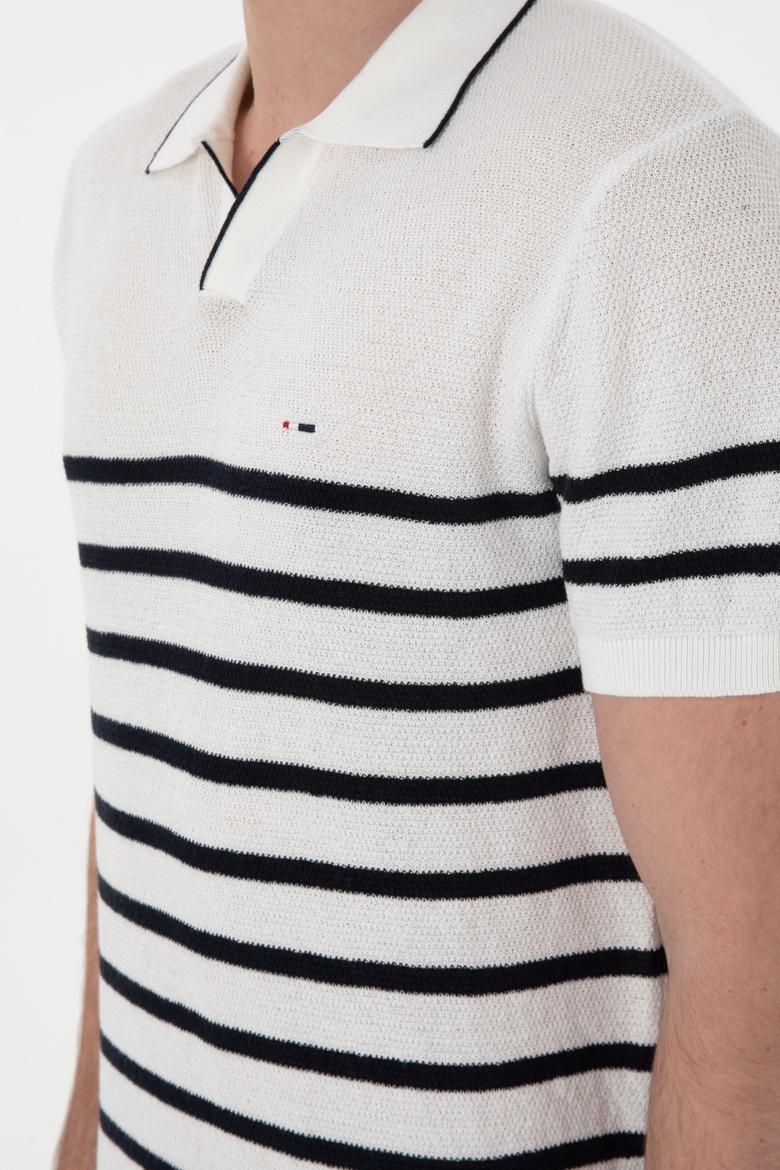 Erkek Slim Fit Polo Yaka Beyaz Tişört - 50302971006