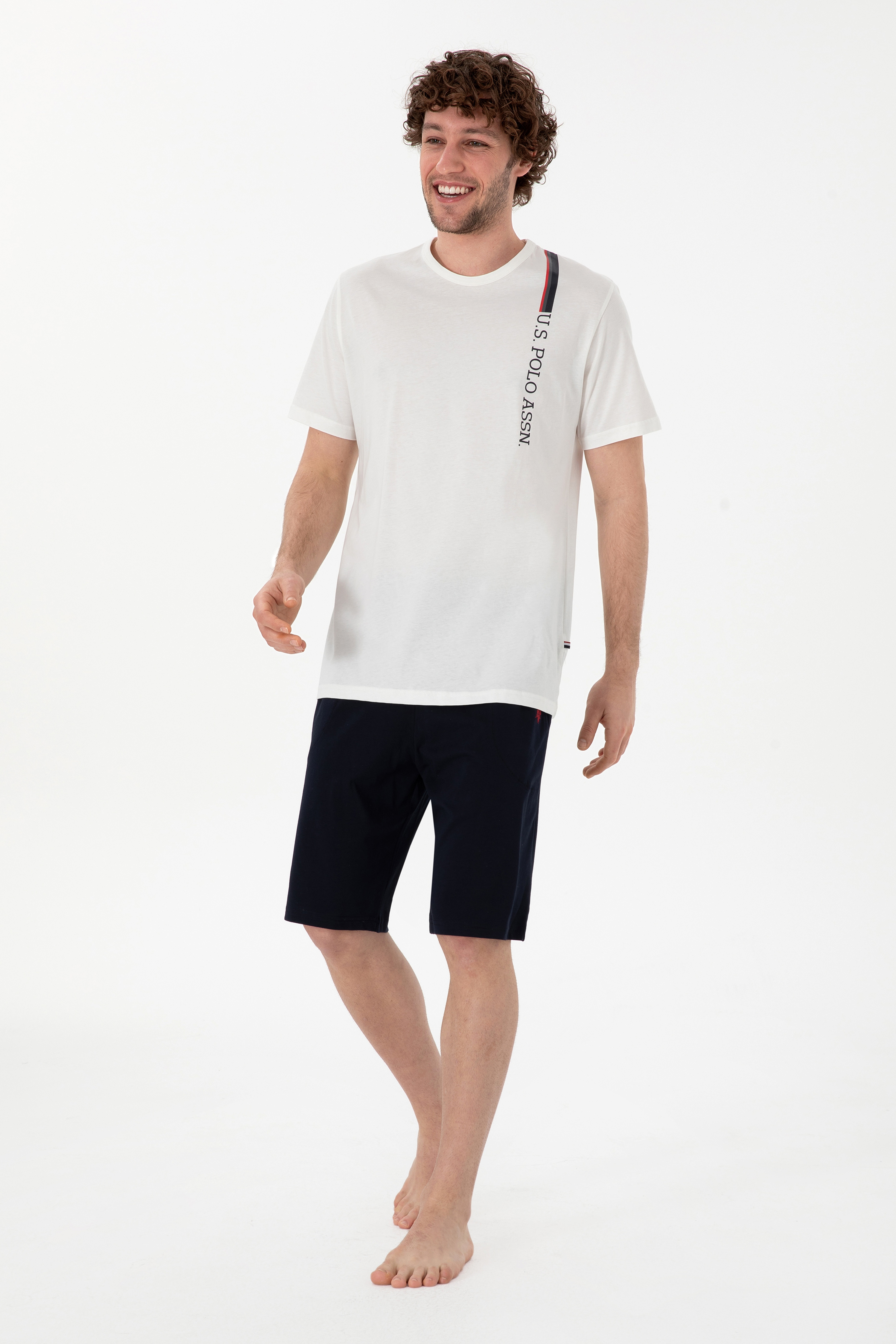 Erkek Bisiklet Yaka Beyaz Pijama Takımı - Image 4
