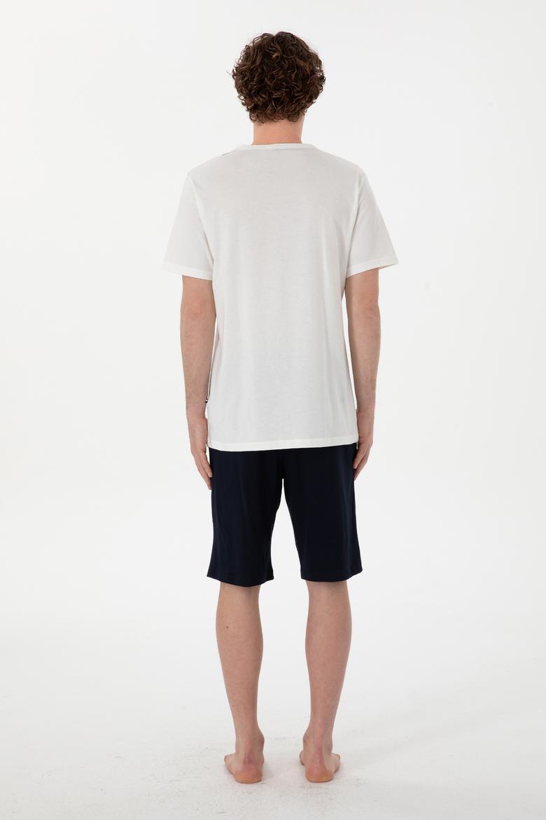 Erkek Bisiklet Yaka Beyaz Pijama Takımı - 50309355003