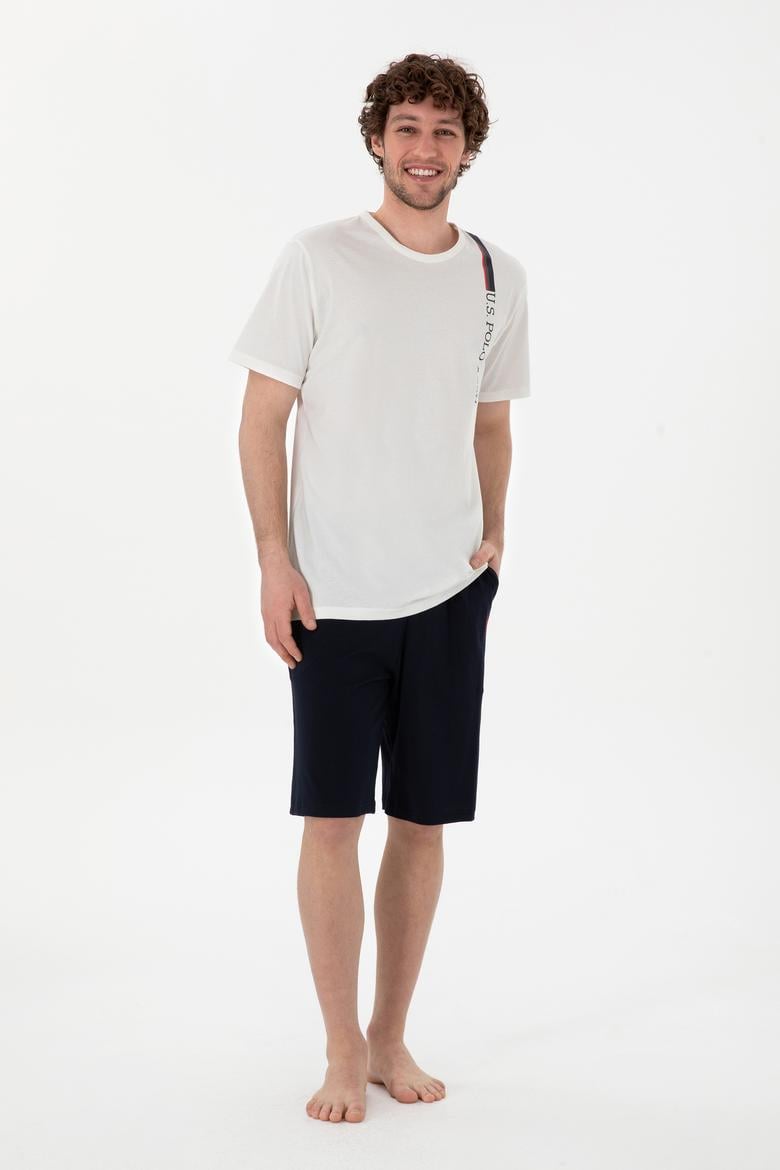 Erkek Bisiklet Yaka Beyaz Pijama Takımı