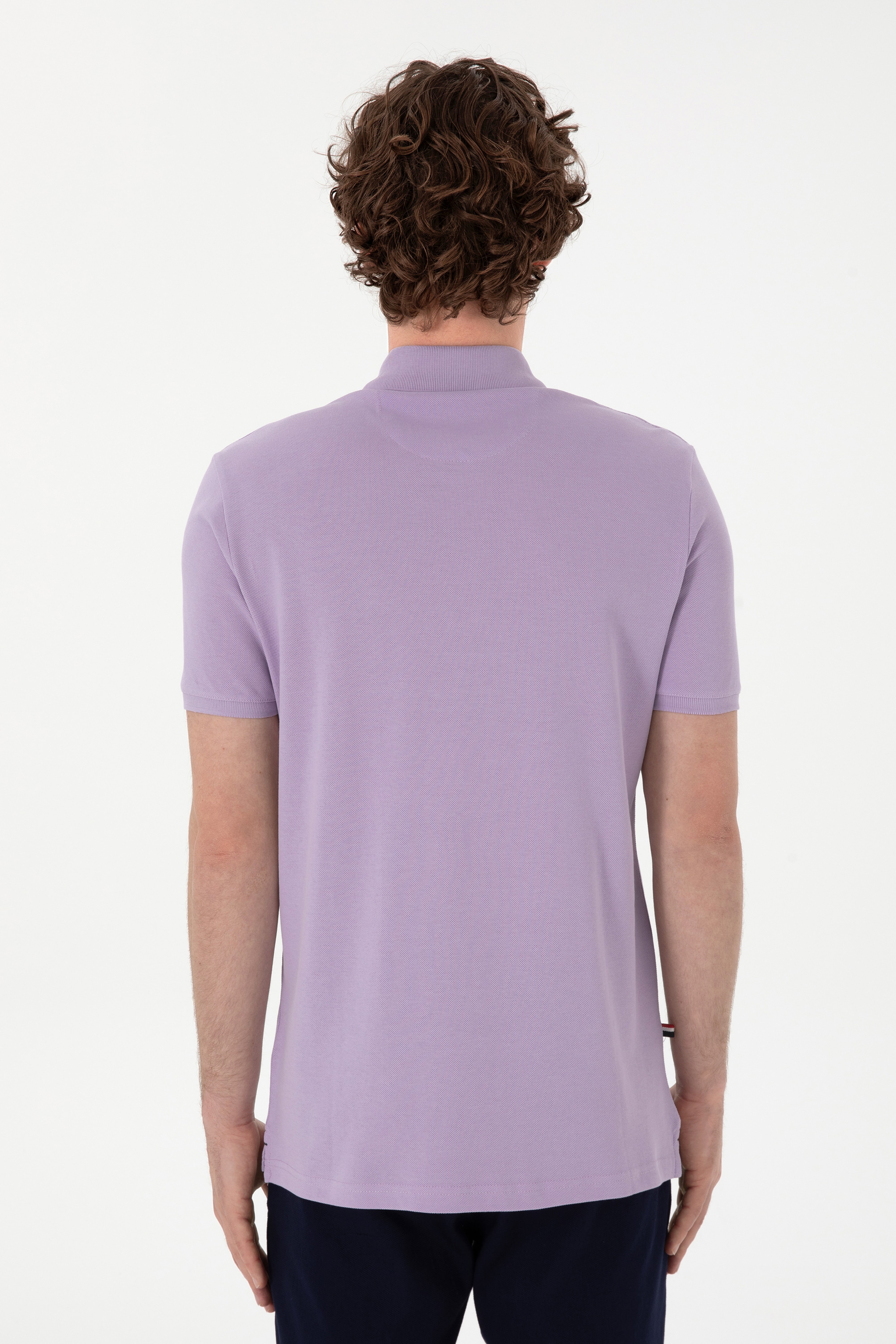 Erkek Regular Fit Polo Yaka Lila Basic Tişört