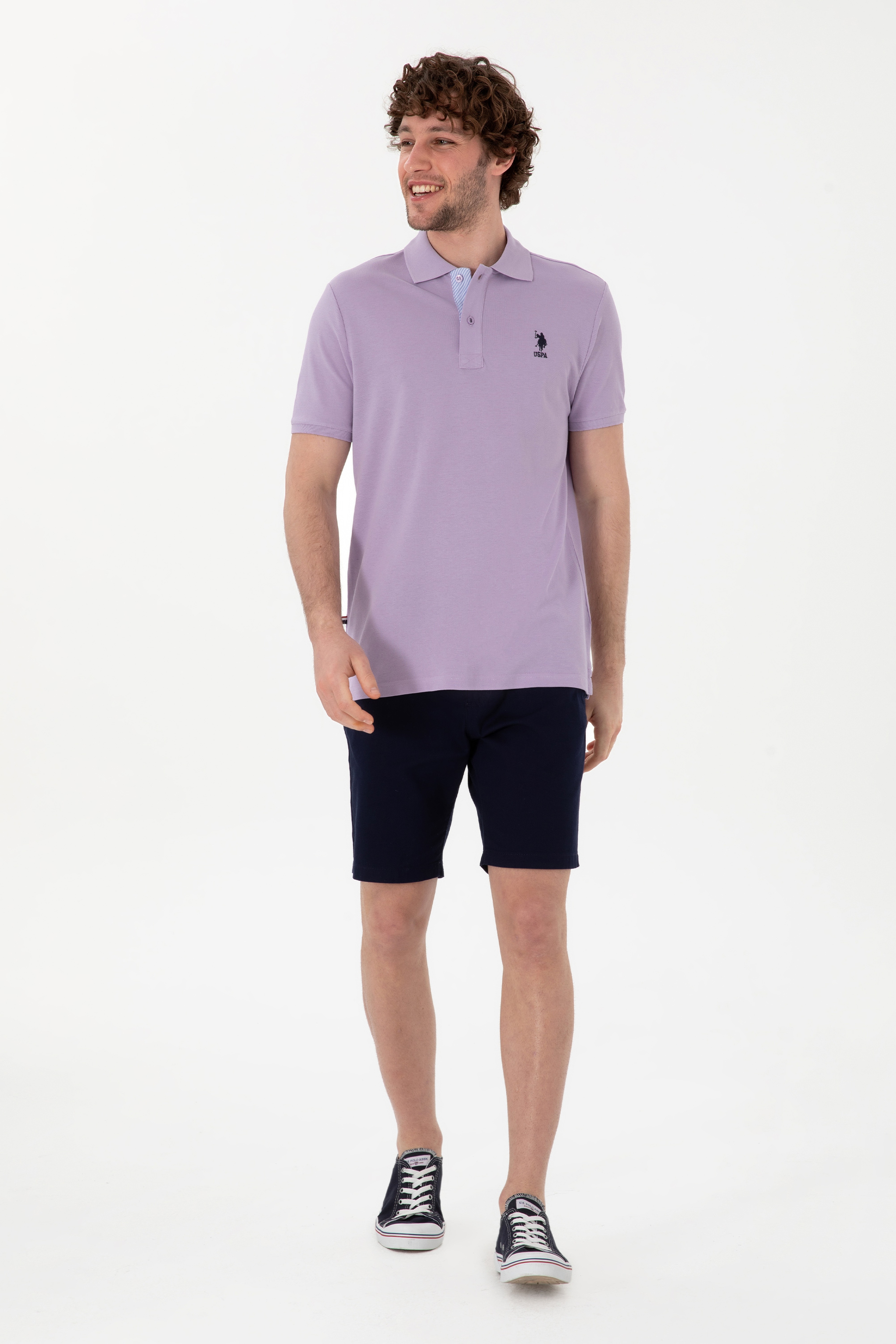 Erkek Regular Fit Polo Yaka Lila Basic Tişört