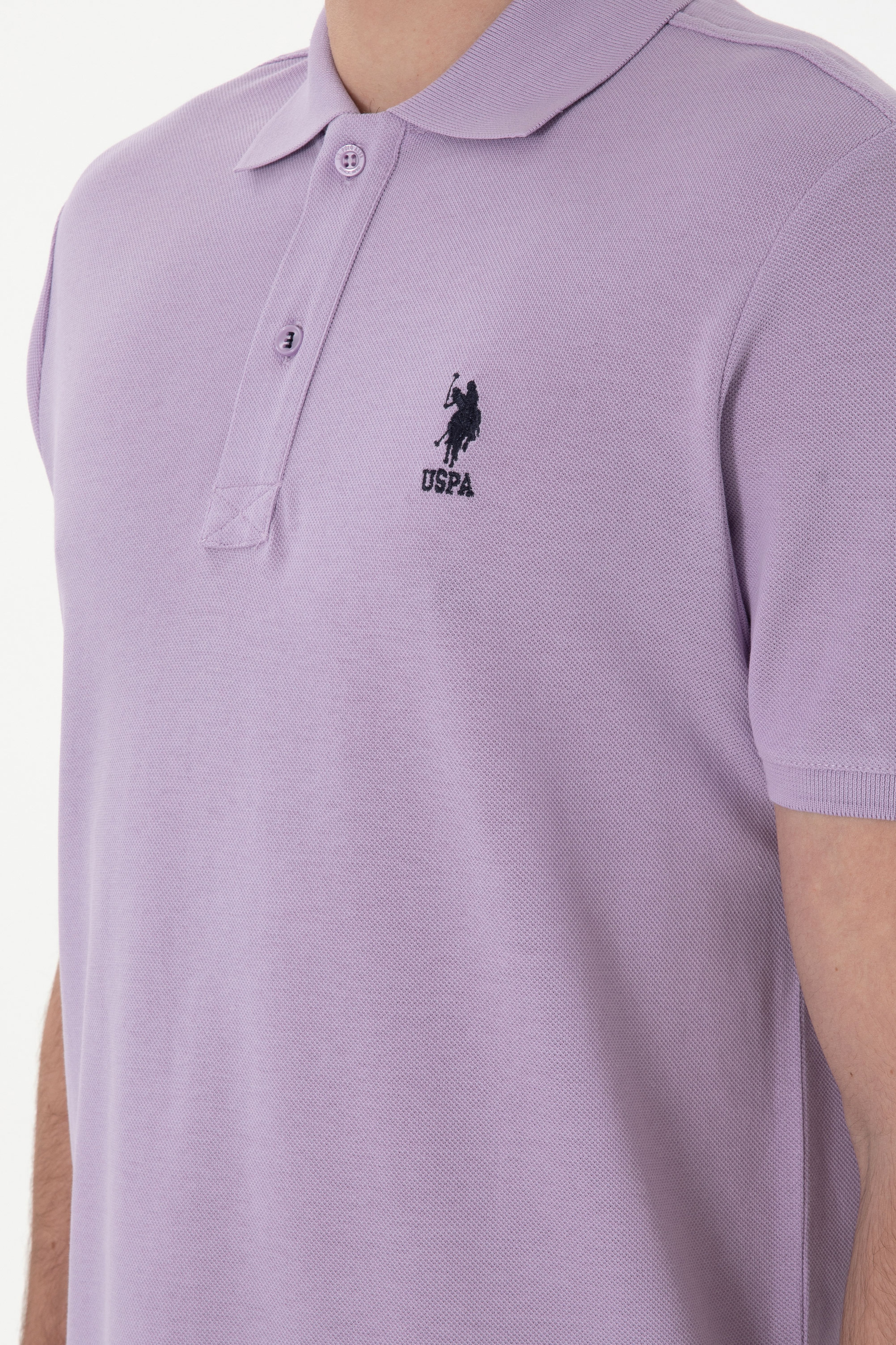 Erkek Regular Fit Polo Yaka Lila Basic Tişört - Image 7