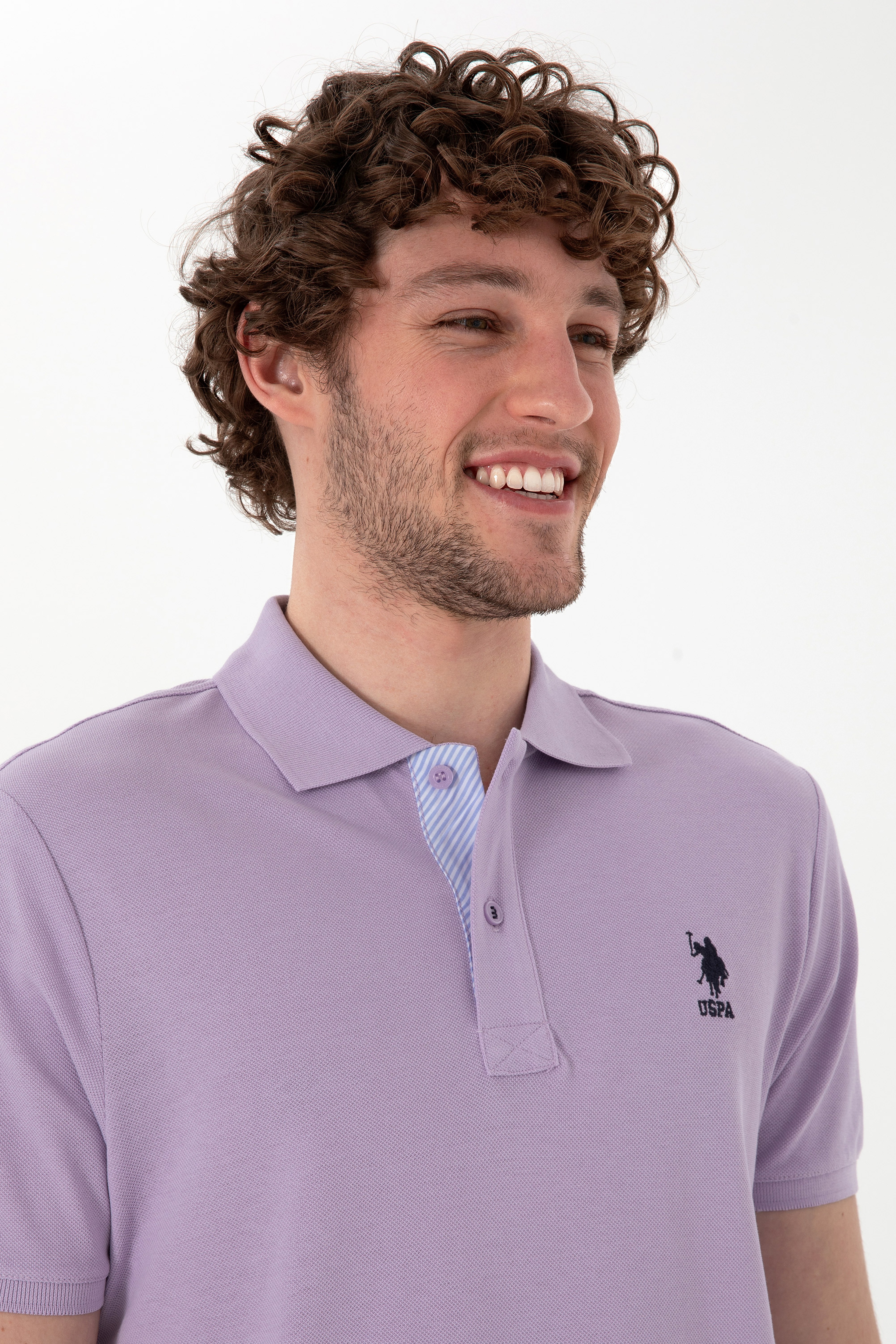 Erkek Regular Fit Polo Yaka Lila Basic Tişört - Image 2